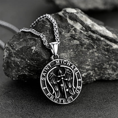 FaithHeart Saint Michael Wings Necklace Stainless Steel Religious Protector Archangel Jewelry FaithHeart