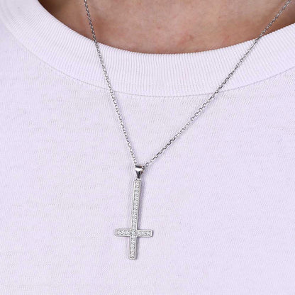 FaithHeart Sterling Silver Inverted Cross Necklace for Men FaithHeart