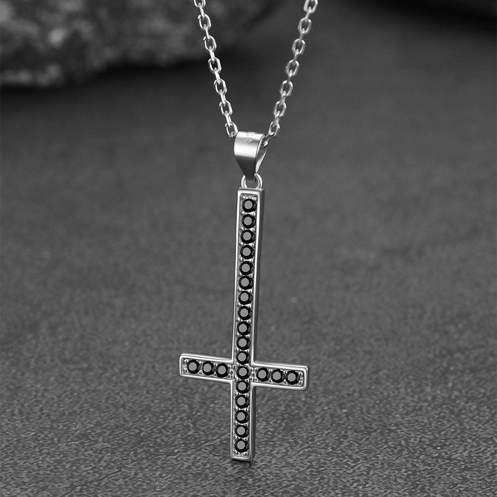 FaithHeart Sterling Silver Inverted Cross Necklace for Men FaithHeart