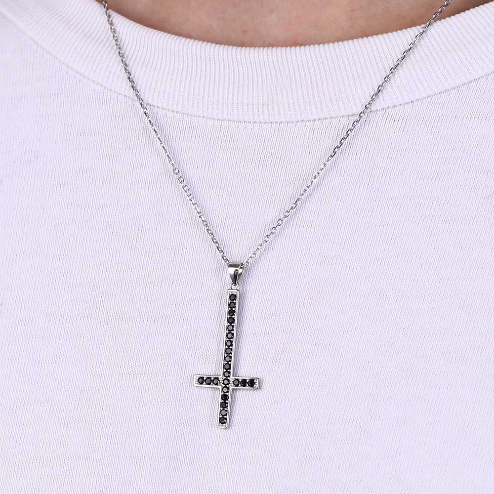 FaithHeart Sterling Silver Inverted Cross Necklace for Men FaithHeart