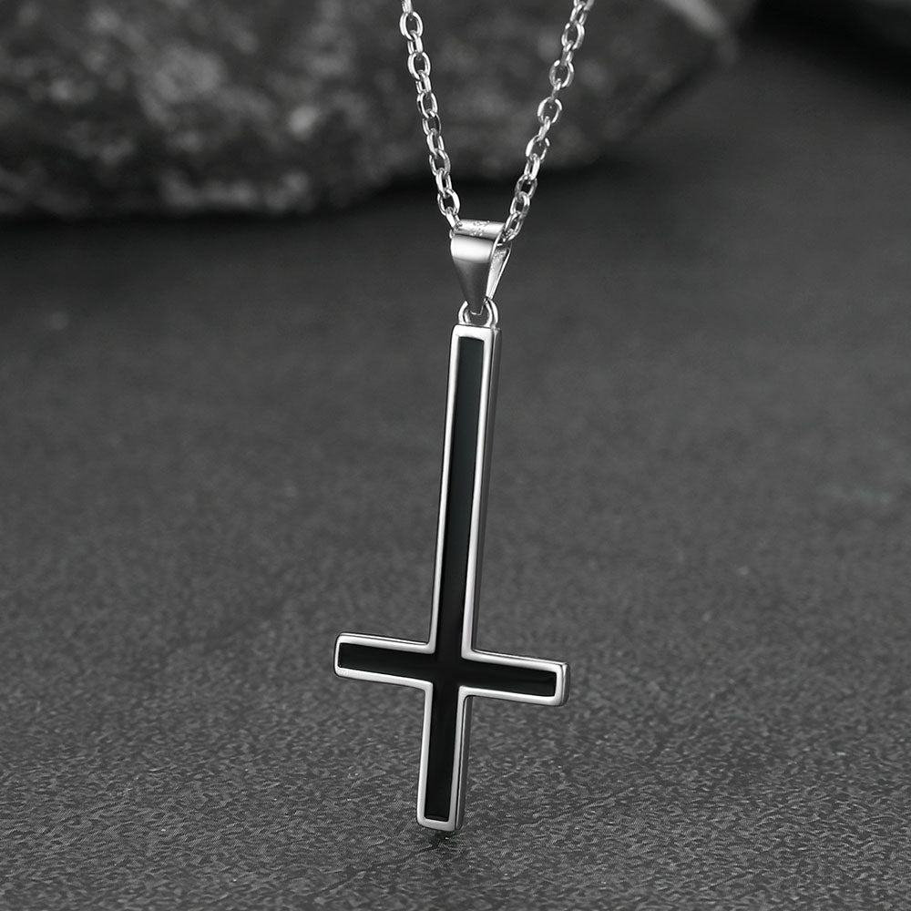 FaithHeart Sterling Silver Inverted Cross Necklace for Men FaithHeart