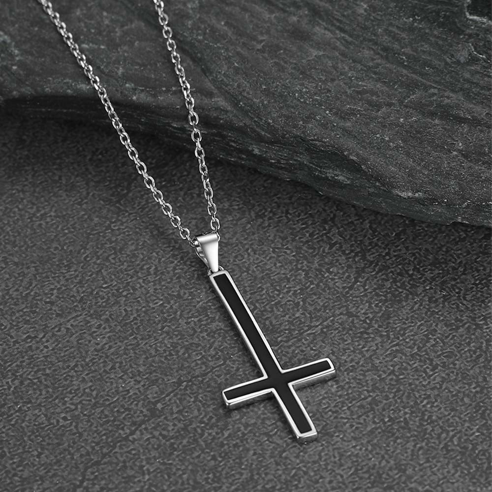 FaithHeart Sterling Silver Inverted Cross Necklace for Men FaithHeart