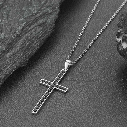 FaithHeart Cross Necklace Sterling Silver Black Onyx Zirconia Cross Pendant Necklace FaithHeart