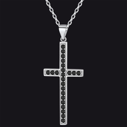 FaithHeart Cross Necklace Sterling Silver Black Onyx Zirconia Cross Pendant Necklace FaithHeart