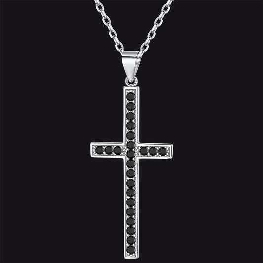FaithHeart Cross Necklace Sterling Silver Black Onyx Zirconia Cross Pendant Necklace FaithHeartimg