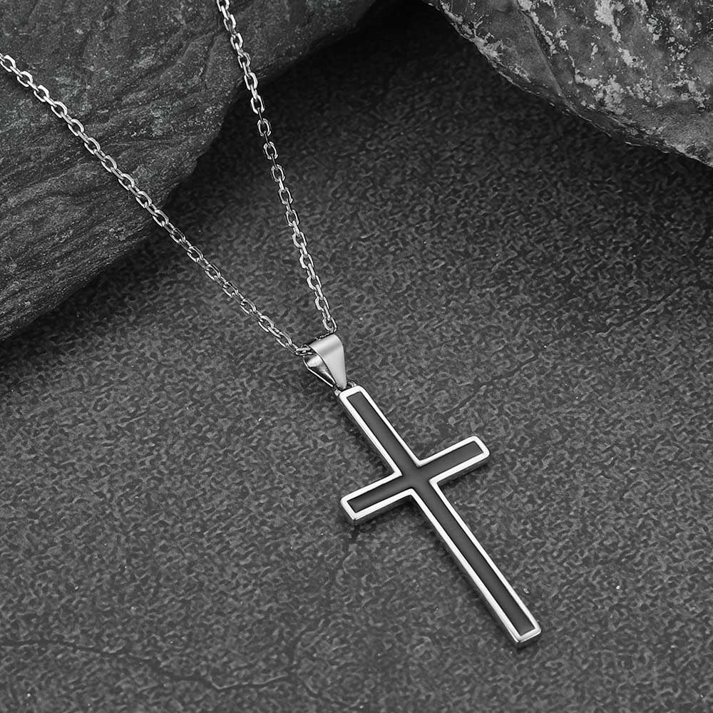 FaithHeart Cross Black Enamel Necklace Sterling Silver Pendant Necklaces FaithHeart