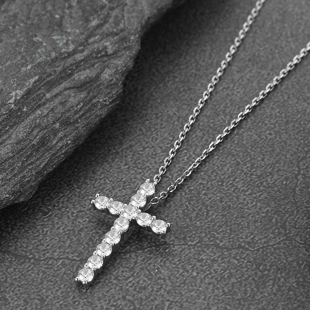 FaithHeart Zirconia Cross Necklace Sterling Silver Crucifix Pendant Necklace FaithHeart