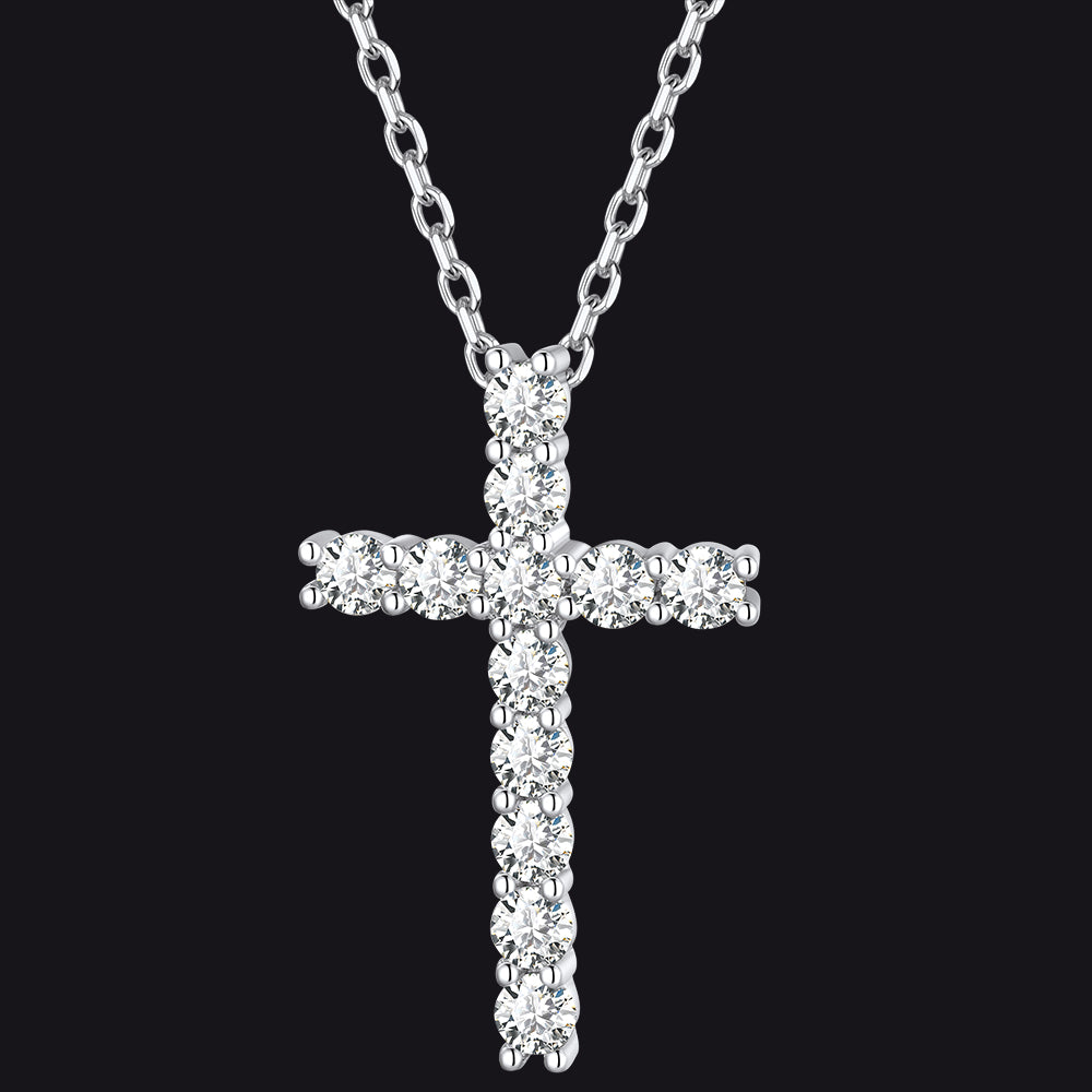 FaithHeart Zirconia Cross Necklace Sterling Silver Crucifix Pendant Necklace FaithHeart