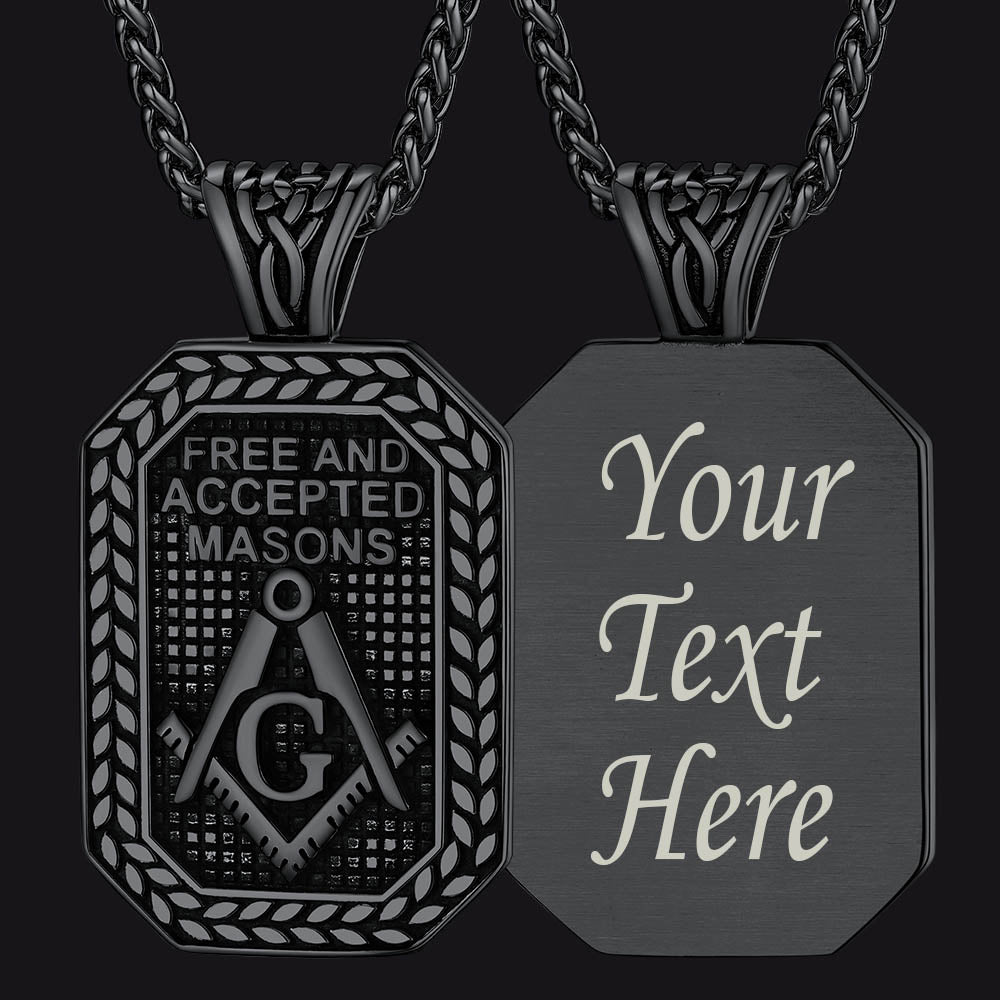 FaithHeart Freemason Symbol Masonic Dog Tag Pendant Necklace Stainless Steel Chain FaithHeart