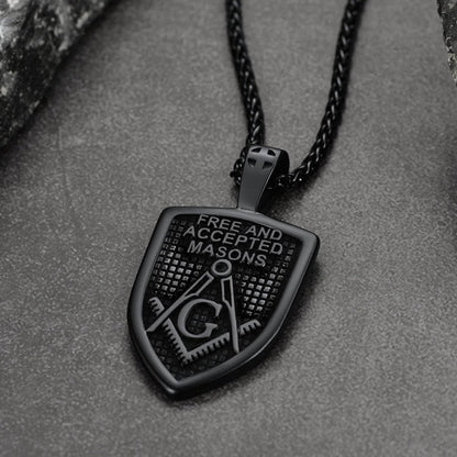 FaithHeart Freemason Symbol Masonic Shield Pendant Necklace Stainless Steel Chain FaithHeart