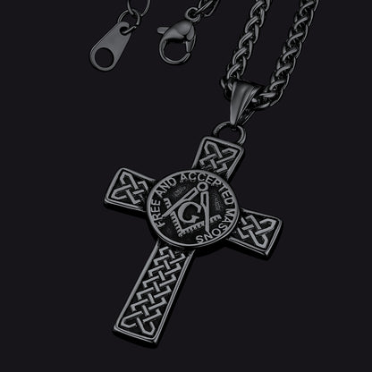 FaithHeart Masonic Symbol Cross Pendant Necklace Stainless Steel Vintage Mason Necklace FaithHeart