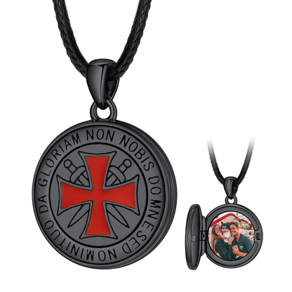 Knights Templar Cross Photo Locket Necklace with Picture