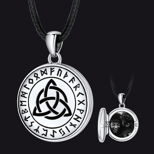 FaithHeart Viking Celtic Trinity Knot Picture Locket Necklace With Runes FaithHeart