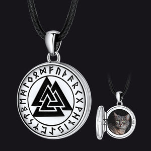 FaithHeart Viking Valknut Picture Locket Necklace With Runes FaithHeart