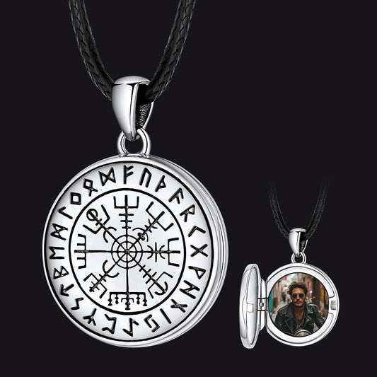 FaithHeart Viking Vegvisir Compass Locket Necklace With Picture FaithHeart
