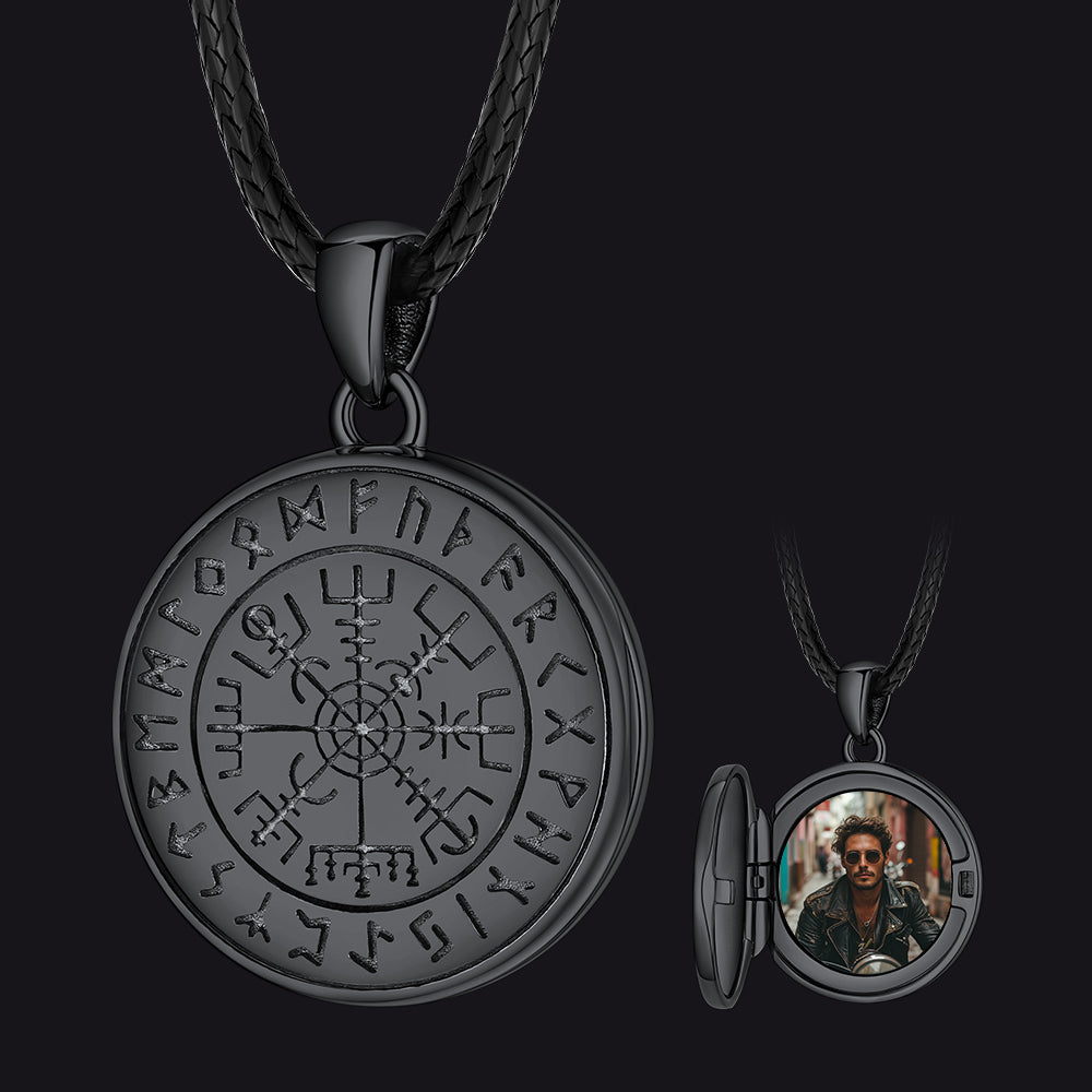 FaithHeart Viking Vegvisir Compass Locket Necklace With Picture FaithHeart