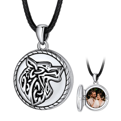 Custom Viking Wolf Locket Necklace with Picture Inside