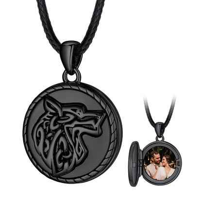 Custom Viking Wolf Locket Necklace with Picture Inside