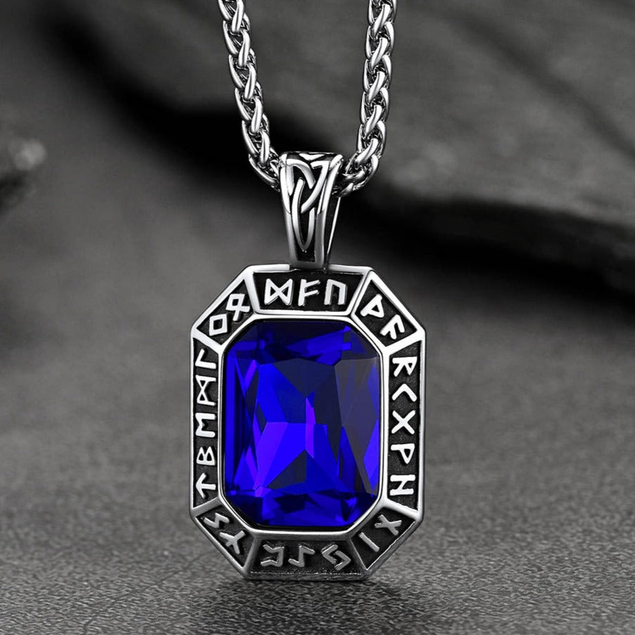 FaithHeart Viking Runes Gemstone Dog Tag Necklace For Men FaithHeart