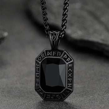 FaithHeart Viking Runes Gemstone Dog Tag Necklace For Men FaithHeart