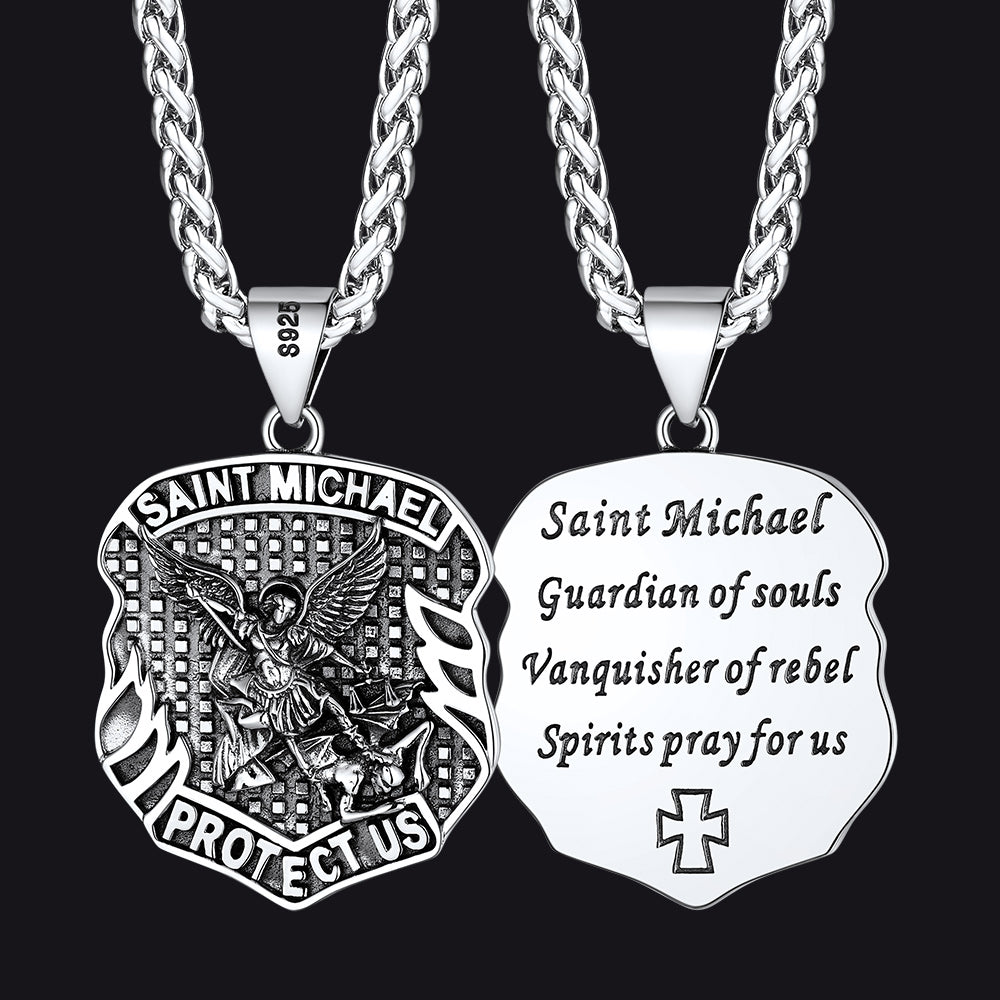 Silver Saint Michael pendant with chain