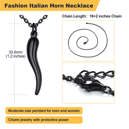 Cornicello Italian Horn Pendant Necklace Protective Amulet for Women