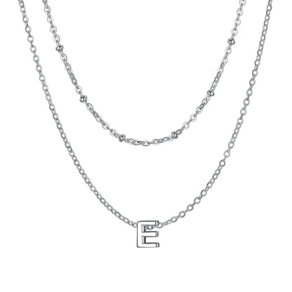 Silver initial necklace E ¨C dainty letter E necklace in silver tone