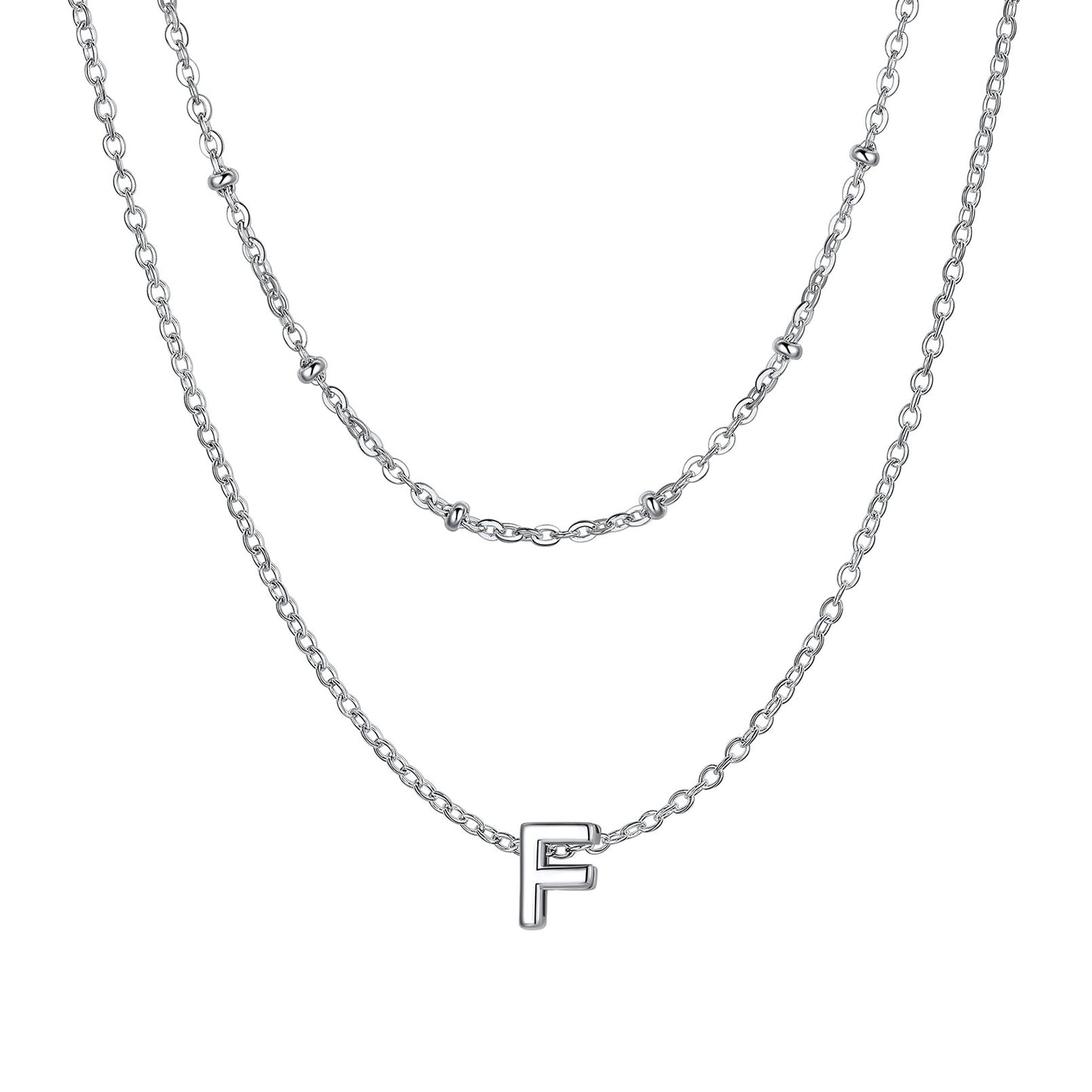 Silver initial necklace F ¨C minimalist layered F necklace in silver