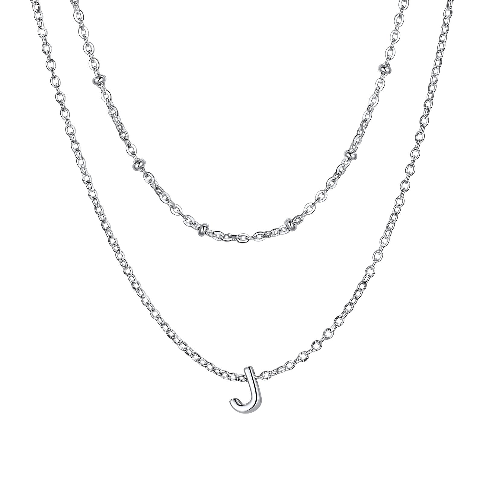 Silver initial necklace J ¨C silver J charm necklace with stacked chains