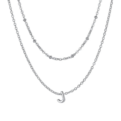 Silver initial necklace J ¨C silver J charm necklace with stacked chains