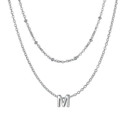 Silver initial necklace M ¨C silver monogram M necklace, layered design