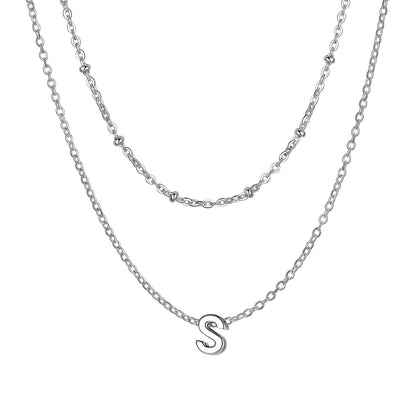 Silver initial necklace S ¨C silver-plated S layered necklace for her