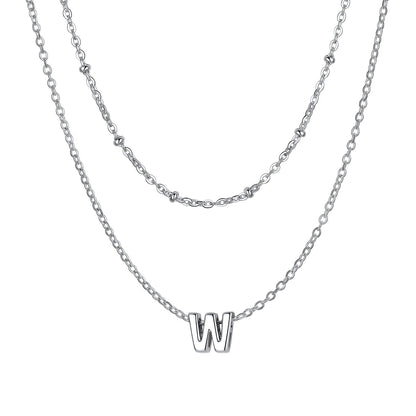 Silver initial necklace W ¨C stylish W necklace in silver layered style