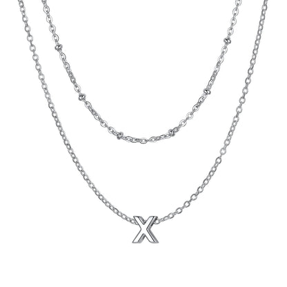 Silver initial necklace X ¨C silver X initial pendant with stacked chains