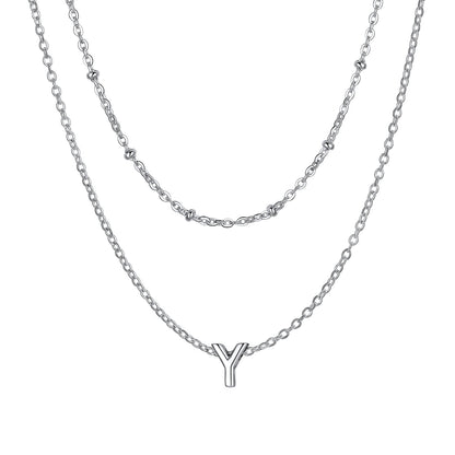 Silver initial necklace Y ¨C dainty silver Y letter necklace for women