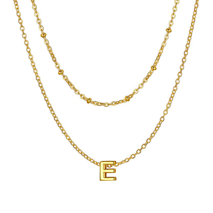 Gold initial necklace E ¨C gold-plated double chain with letter E charm