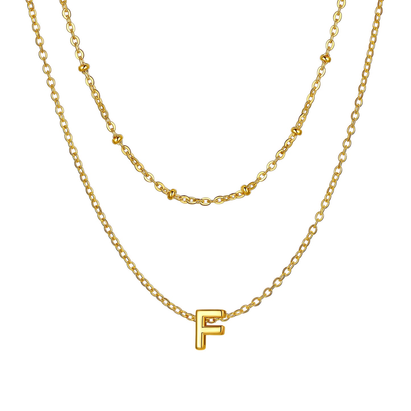Gold initial necklace F ¨C stylish gold F charm necklace, layered design