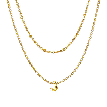 Gold initial necklace J ¨C gold-plated J charm double necklace for women
