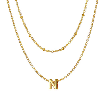 Gold initial necklace N ¨C two-chain necklace with gold N pendant