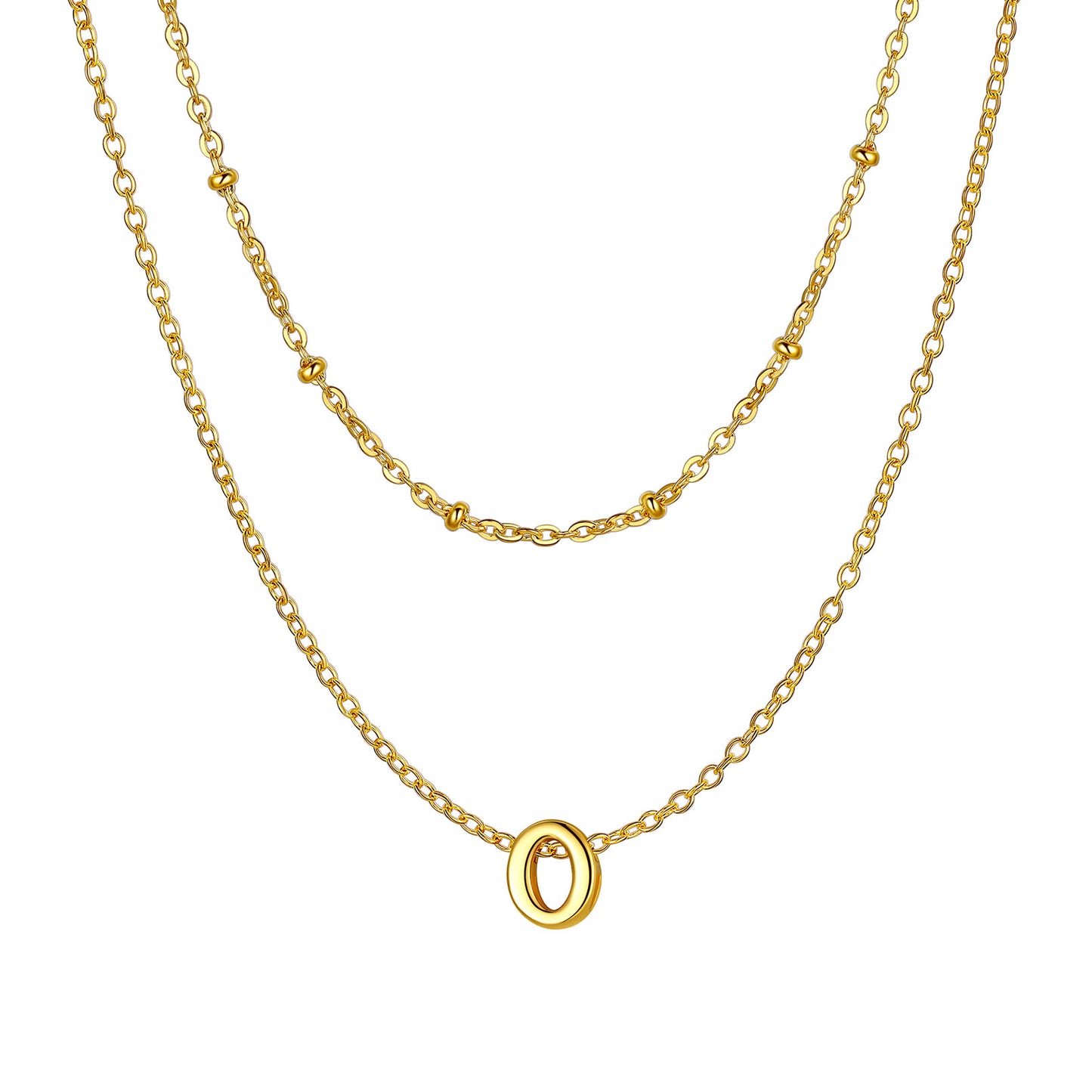 Gold initial necklace O ¨C gold O initial layered necklace, chic and simple