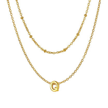 Gold initial necklace Q ¨C gold Q initial necklace with stacking chains