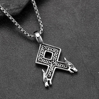 Viking Othala Rune Wolf Head Pendant Necklace for men
