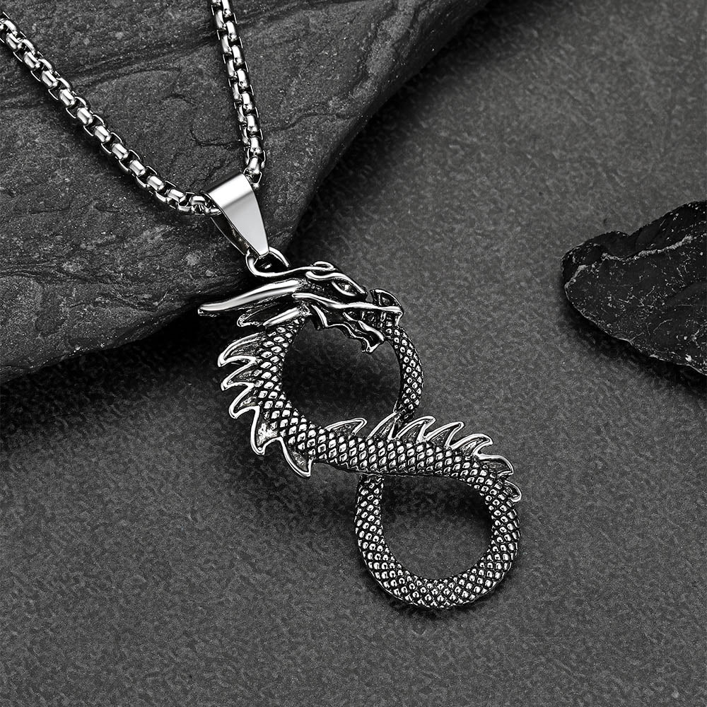Bold Gothic dragon necklace with infinity symbol detail