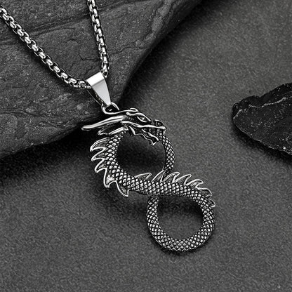 Bold Gothic dragon necklace with infinity symbol detail