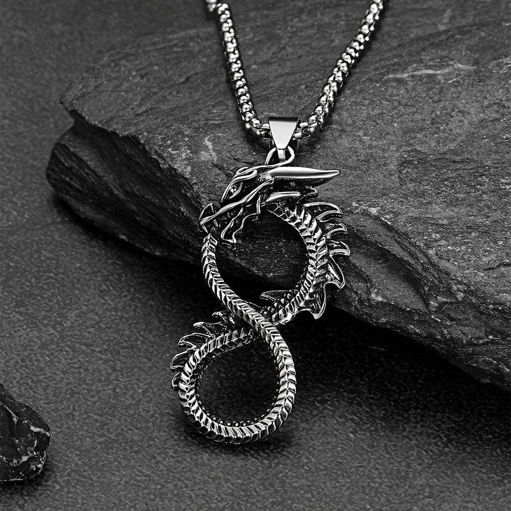 Back view of stainless steel dragon pendant necklace