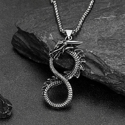 Back view of stainless steel dragon pendant necklace