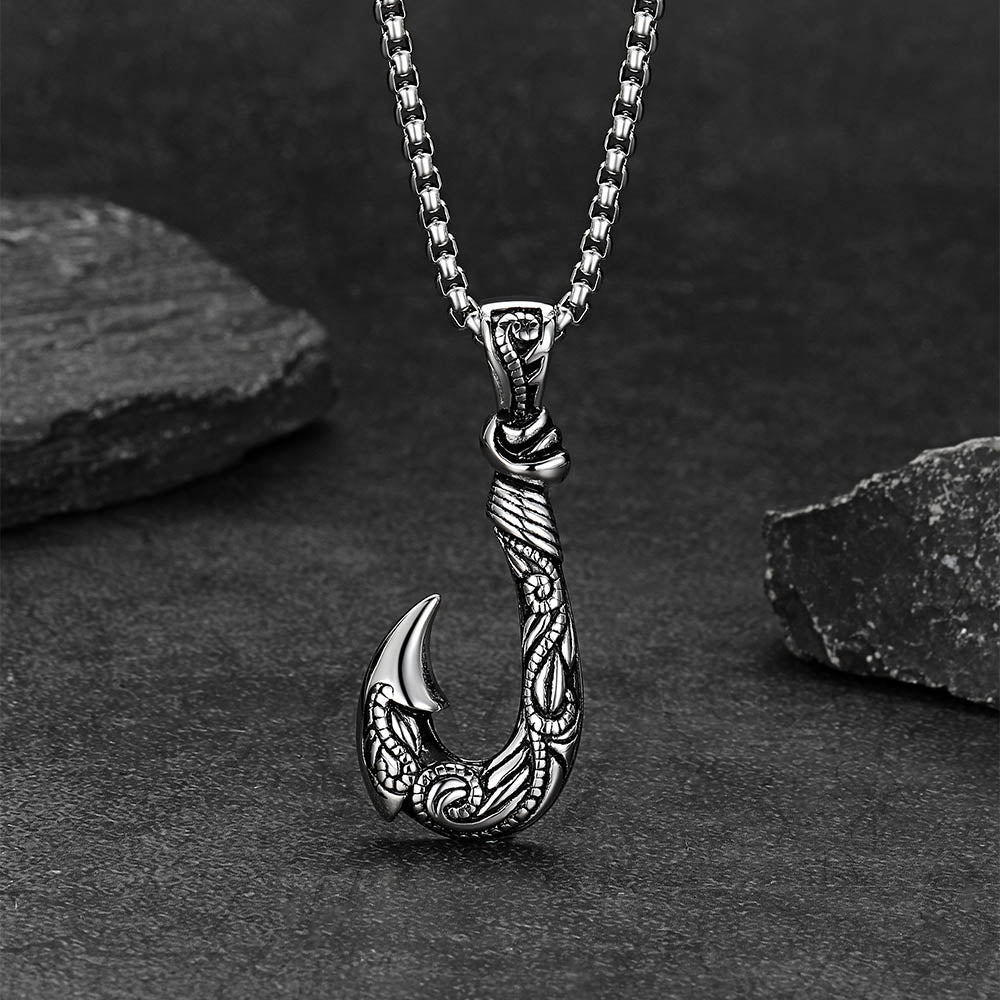 Viking style fish hook pendant jewelry gift for men