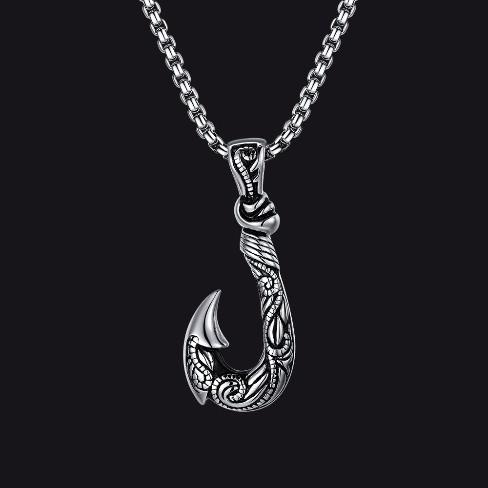 Viking fish hook pendant amulet necklace for men front view