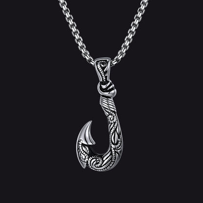 Viking fish hook pendant amulet necklace for men front view