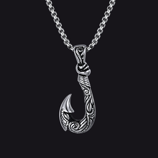 Viking fish hook pendant amulet necklace for men front viewimg